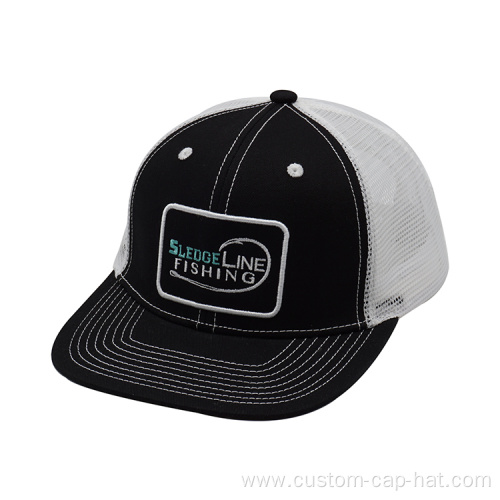100% Cotton 2D Embroidered Trucker Hat Black